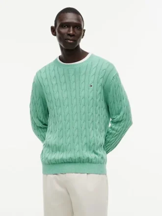 Garment-Dyed Cable Knit Sweater