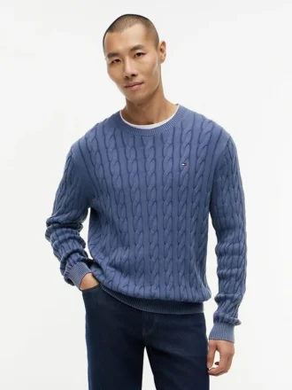 Garment-Dyed Cable Knit Sweater