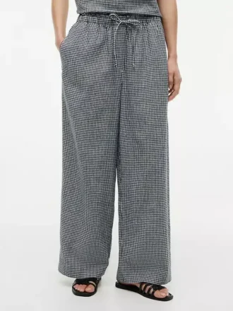 Gingham-bukser i linblanding
