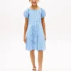 Gingham-kjole med puffermmer for barn