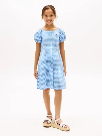 Gingham-kjole med puffermmer for barn