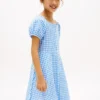 Gingham-kjole med puffermmer for barn