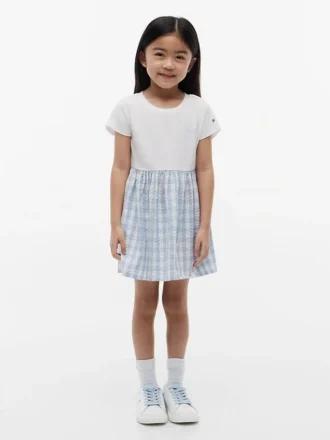 Gingham Seersucker-kombikjole for barn