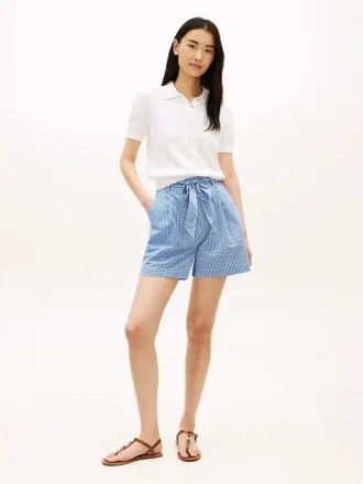 Gingham-seersucker-shorts med belte