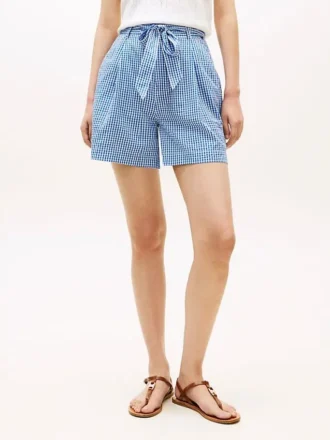 Gingham-seersucker-shorts med belte