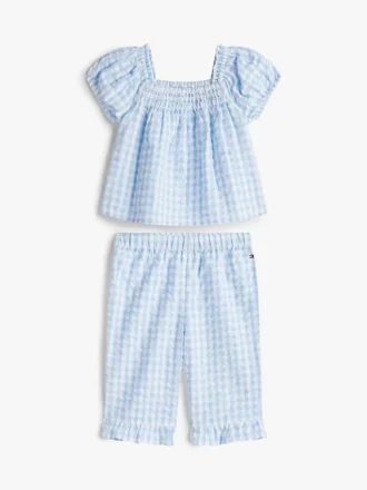 Gingham-sett med topp og bukser til babyer