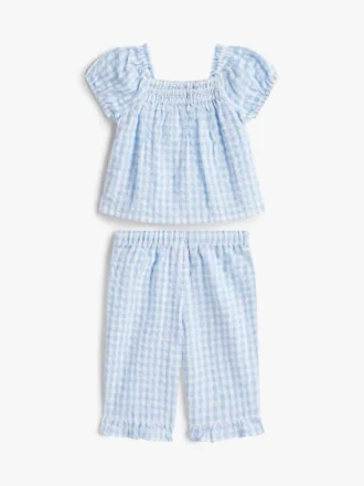 Gingham-sett med topp og bukser til babyer