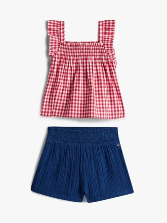 Gingham-sett med topp og shorts til babyer