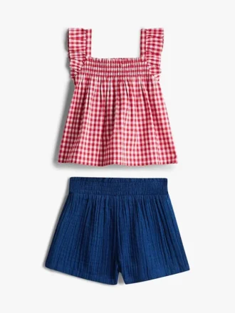 Gingham-sett med topp og shorts til babyer
