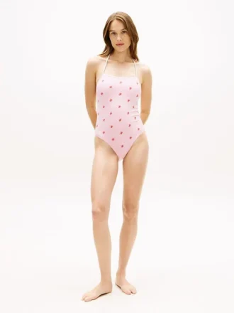 Halter-badedrakt med monogram over hele