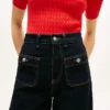 Høytaljede stretchjeans med vid benvidde