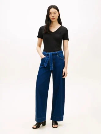 Jeans med høy midje, bredt ben og belte