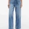 Jeans med høy midje, bredt ben og belte