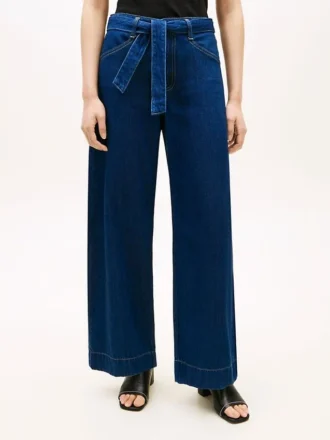 Jeans med høy midje, bredt ben og belte