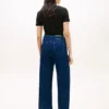 Jeans med høy midje, bredt ben og belte