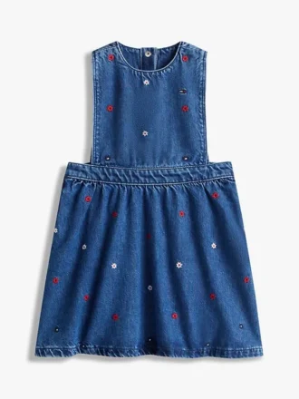 Jumperkjole i denim med blomstermønster for barn