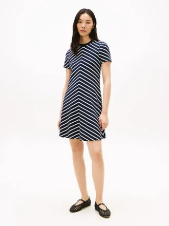 Kjole i interlock med chevron-striper
