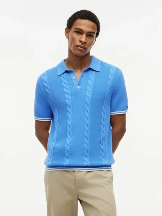 Kortærmet kabelstrikket polo