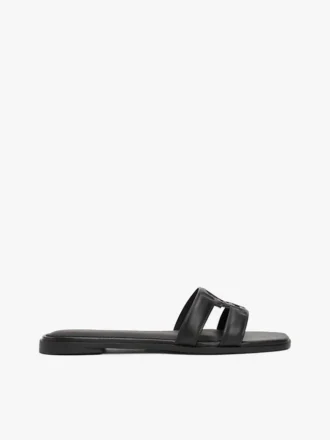 Lærsandaler med TH Monogram