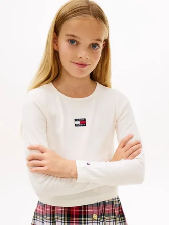 Langermet ribbet T-skjorte med logo for barn