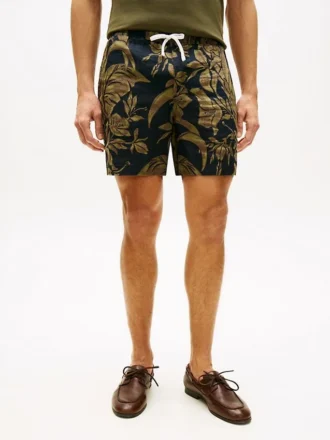 Linen shorts med tropisk mønster