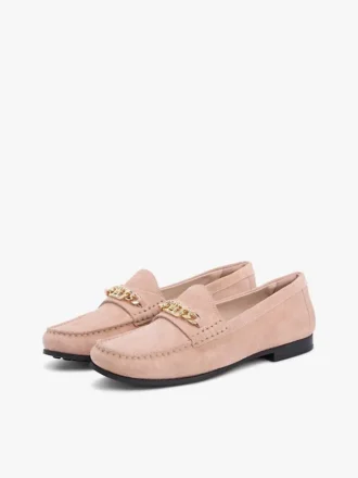 Loafers i ruskind med kjetting