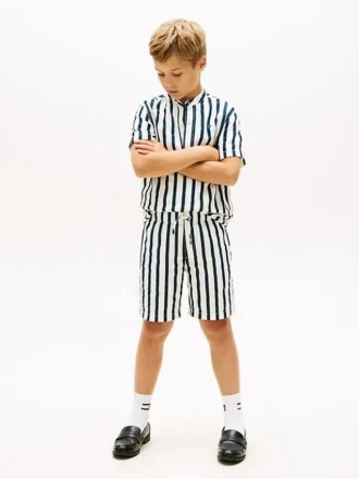 Løse, stripete shorts i linblanding for barn