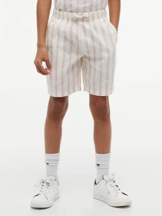 Løse, stripete shorts i linblanding for barn