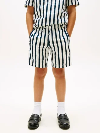 Løse, stripete shorts i linblanding for barn