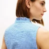 Midi-kjole i gingham-seersucker med belte