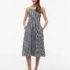 Midi-kjole i linblanding med gingham-mønster