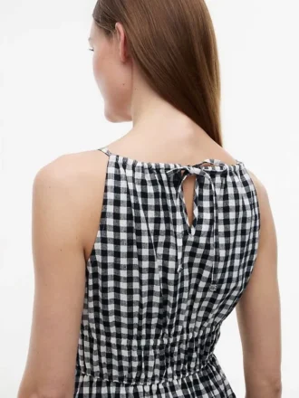 Midi-kjole i linblanding med gingham-mønster