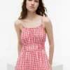 Midi-kjole i linblanding med gingham-mønster