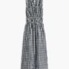 Midi-kjole i linblanding med gingham-mønster