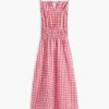 Midi-kjole i linblanding med gingham-mønster