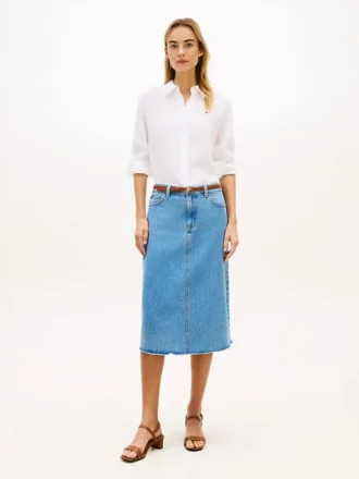 Midi-skjørt i denim med ubehandlet kant