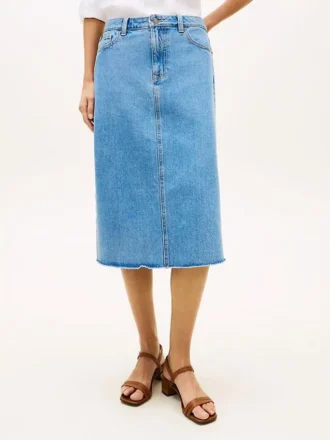 Midi-skjørt i denim med ubehandlet kant