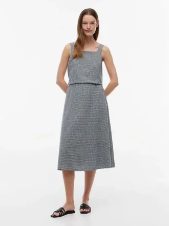 Midi-skjørt i gingham-linblanding