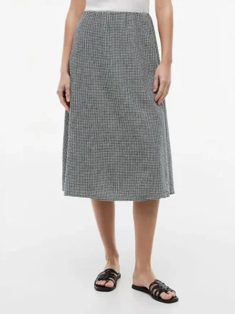 Midi-skjørt i gingham-linblanding