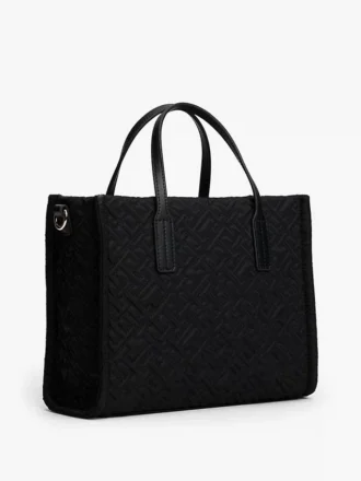 Mini-veske i nylon med monogram og synlige sømmer