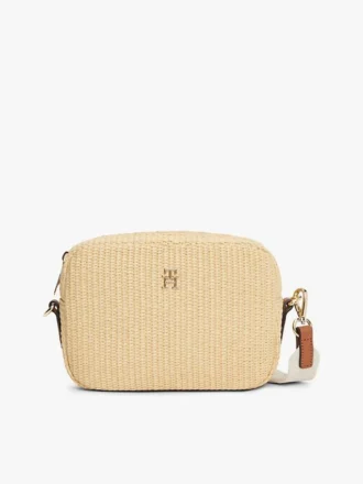Monogram Logo Raffia Crossbody Bag