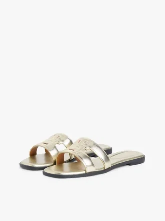 Monogram Strap Metallic Leather Sandal