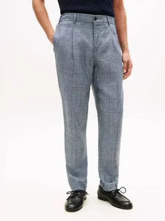 New York Label Glen Plaid Linen Bukser