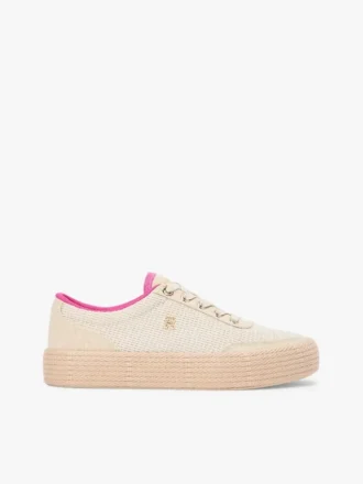 Platform-sneaker i kanvas med blandet tekstur