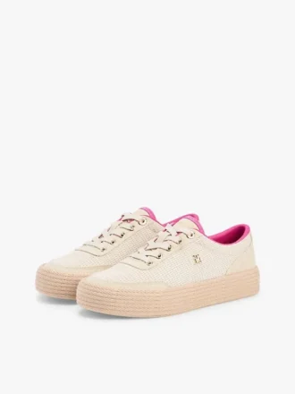 Platform-sneaker i kanvas med blandet tekstur