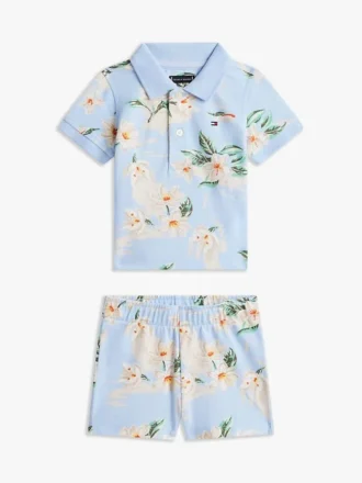 Polo- og shortsett med blomstertrykk til babyer