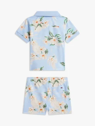 Polo- og shortsett med blomstertrykk til babyer