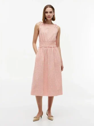 Rynket Gingham Seersucker Midi-kjole