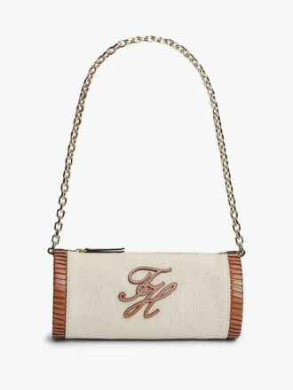 Script Monogram Linen Chain Strap Bag Script Monogram Linen Chain Strap Bag