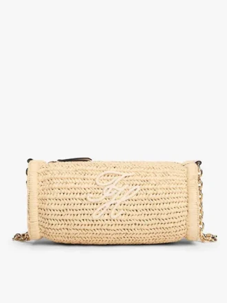 Script Monogram Raffia Chain Strap Bag